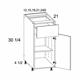 White Gloss 12'' One Drawer One Door Vanity Base