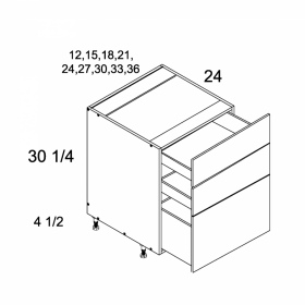 White Gloss Pre-Assembled 12'' 3 Drawer Base Cabinet