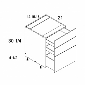 White Gloss 12'' Three Drawer Vanity Base