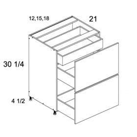 White Gloss Pre-Assembled 12'' Two Drawer With One Inner Drawer Vanity Base